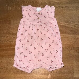 Willow Whimsy Pink Cherry Romper 12M Baby Girl Ruffle Summer Outfit